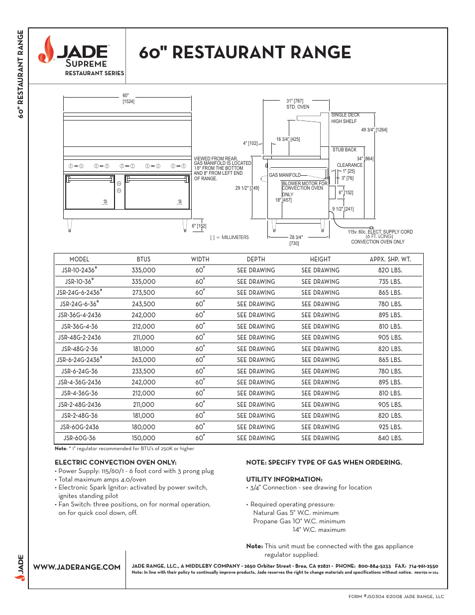 60" restaurant range, Supreme | Jade Range 60" Restaurant Range jsr-4-36g-2436 User Manual | Page 2 / 2