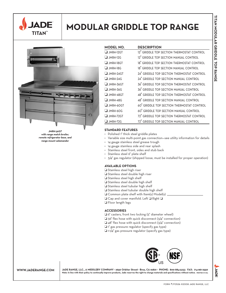 Jade Range TITAN JMRH-18G User Manual | 2 pages