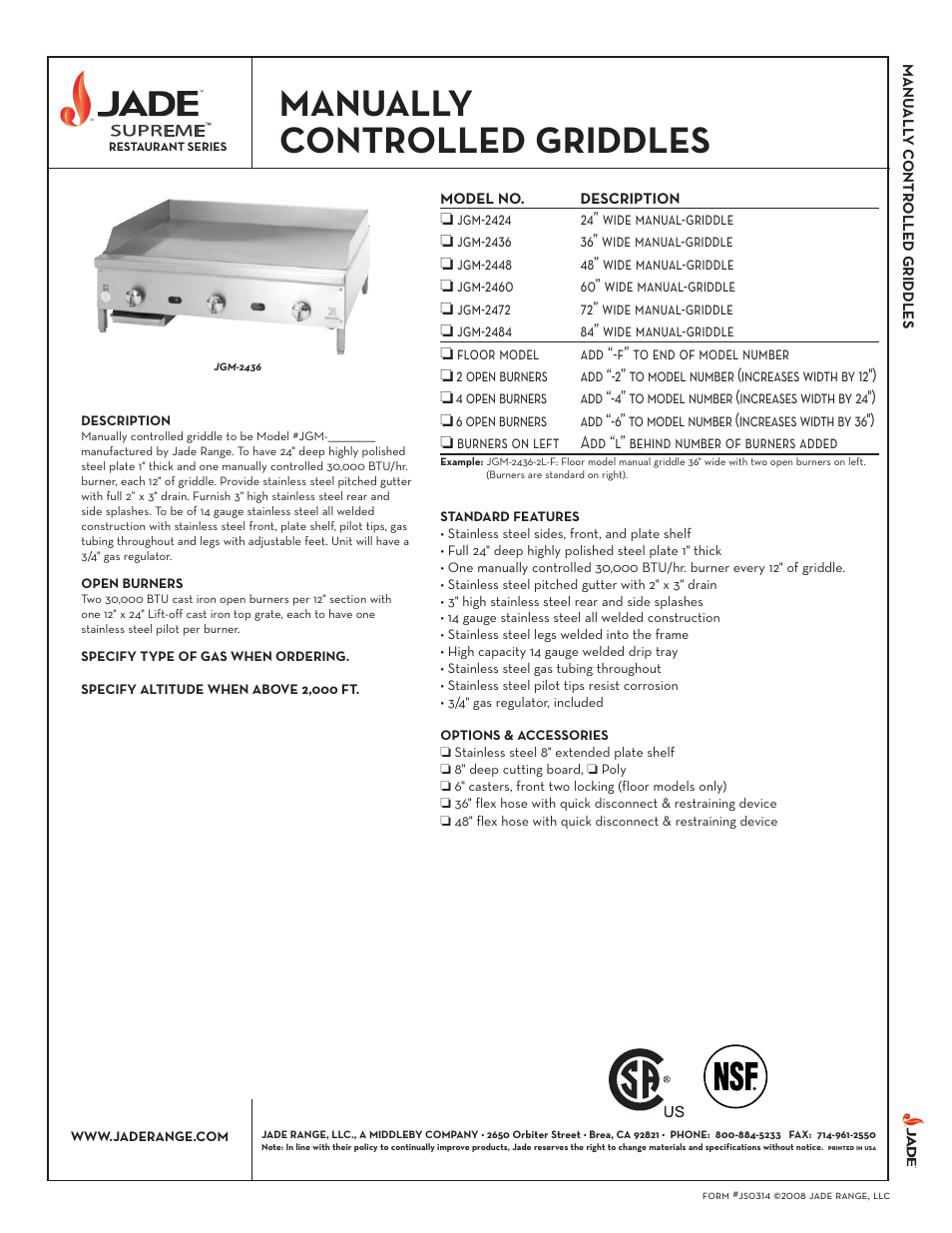 Jade Range JGM-2448 User Manual | 2 pages