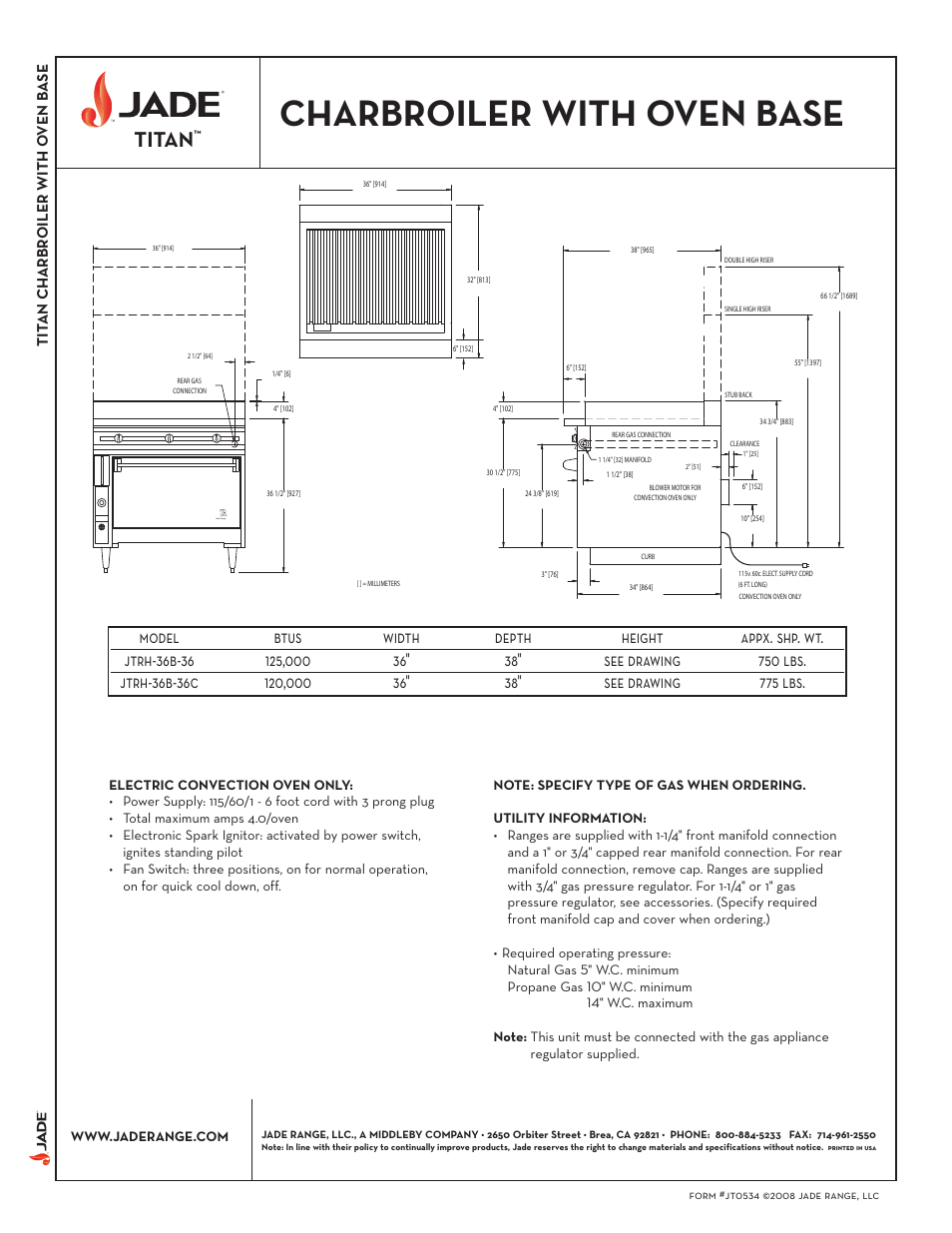 Charbroiler with oven base, Titan | Jade Range TITAN JTRH-36B-36 User Manual | Page 2 / 2