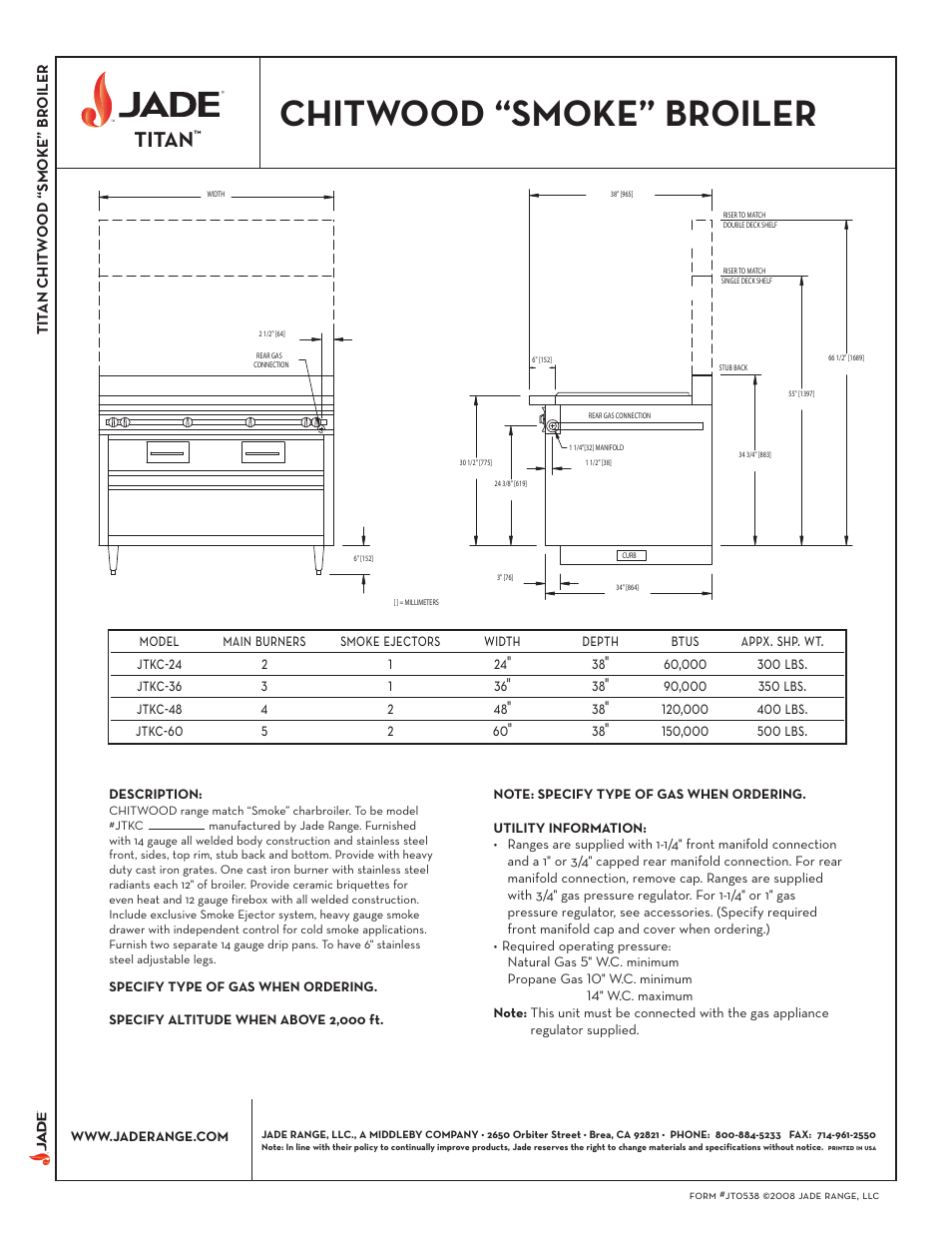 Chitwood “smoke” broiler, Titan | Jade Range TITAN JTKC-24 User Manual | Page 2 / 2