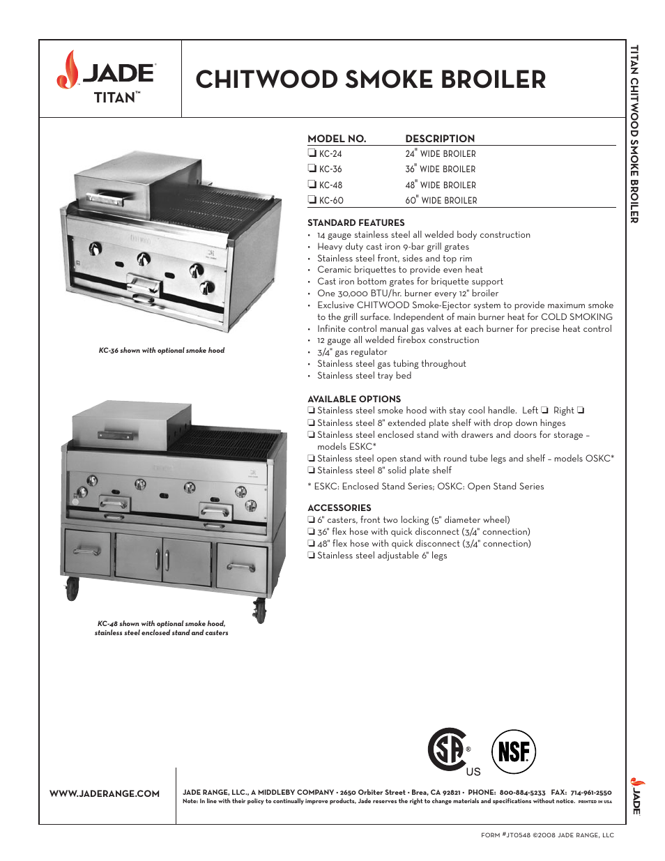 Jade Range CHITWOOD SMOKE BROILER KC-36 User Manual | 2 pages