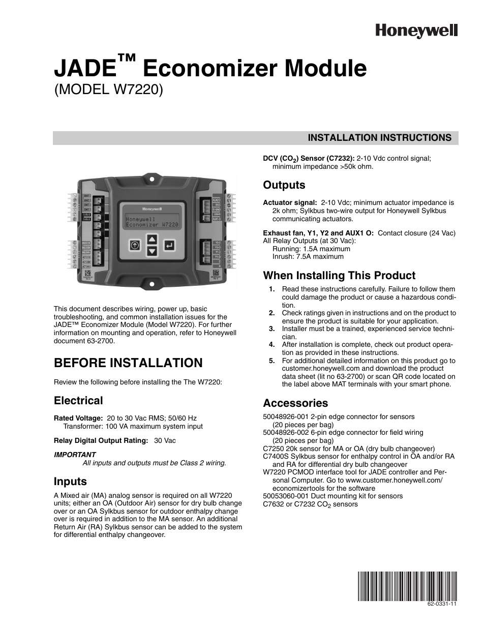 Jade Range W7220 User Manual | 20 pages