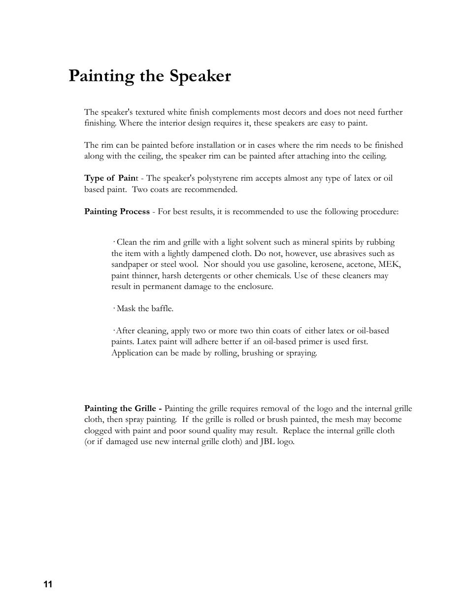 Painting the speaker | JBL 24C/CT User Manual | Page 12 / 16