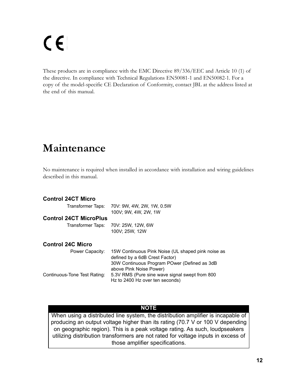 Maintenance | JBL 24C/CT User Manual | Page 13 / 16