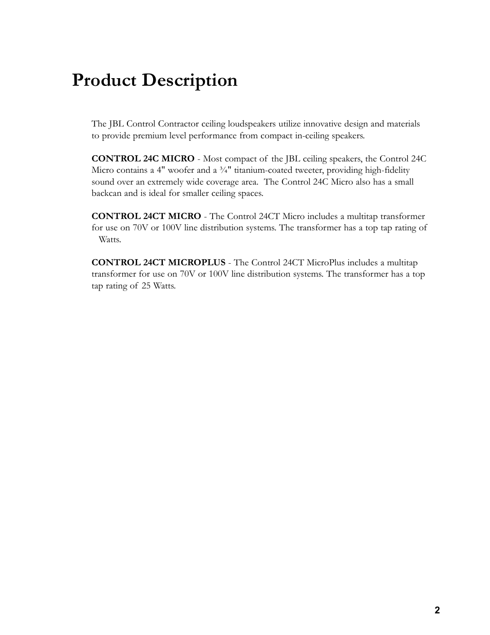 Product description | JBL 24C/CT User Manual | Page 3 / 16