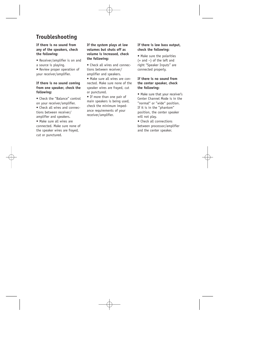 Troubleshooting | JBL HLS810 User Manual | Page 4 / 6