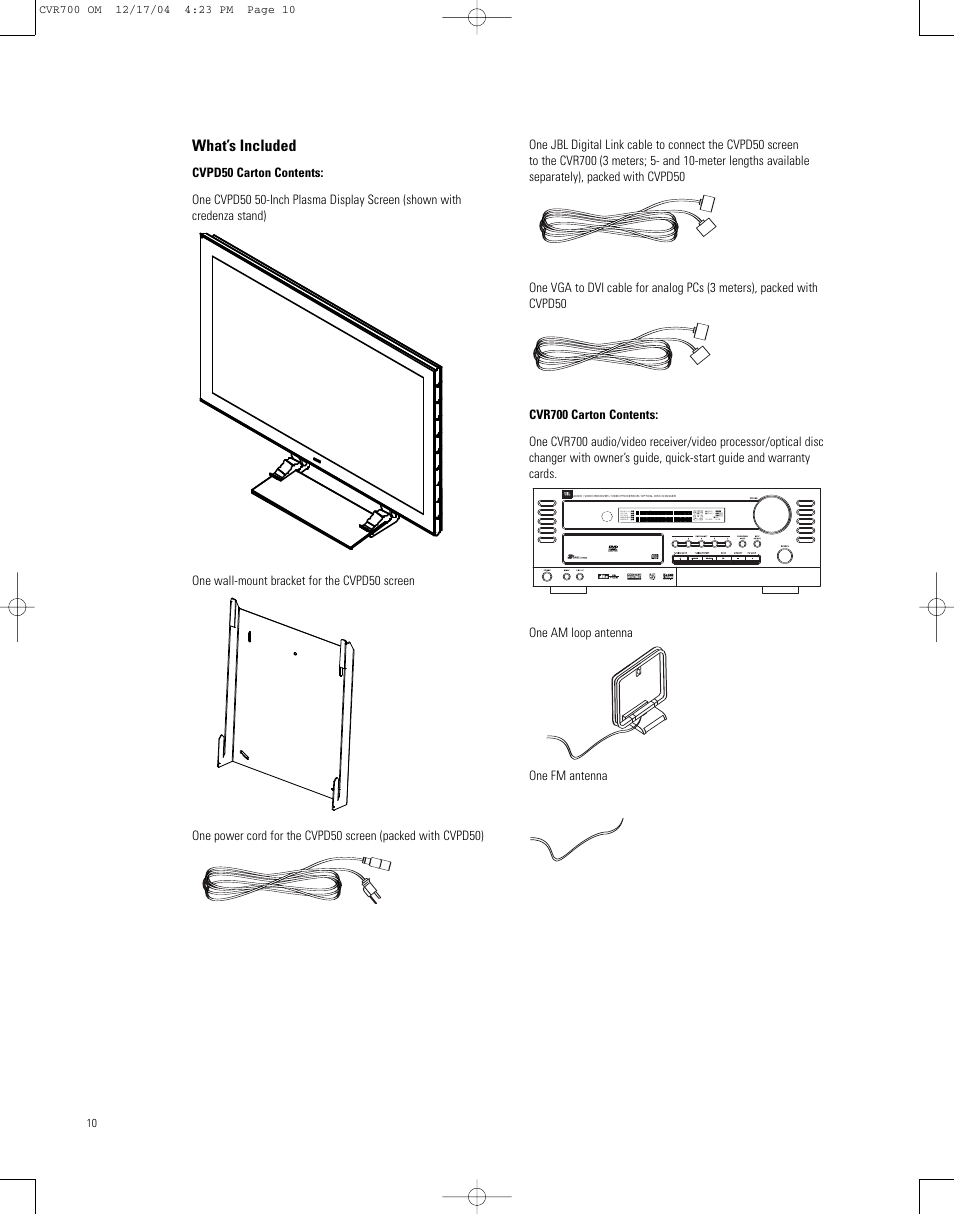 What’s included | JBL CVPD50 User Manual | Page 10 / 116