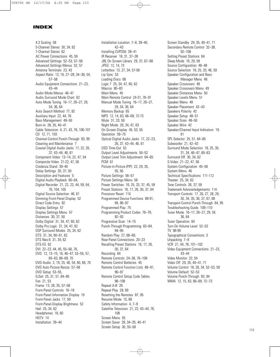 JBL CVPD50 User Manual | Page 113 / 116