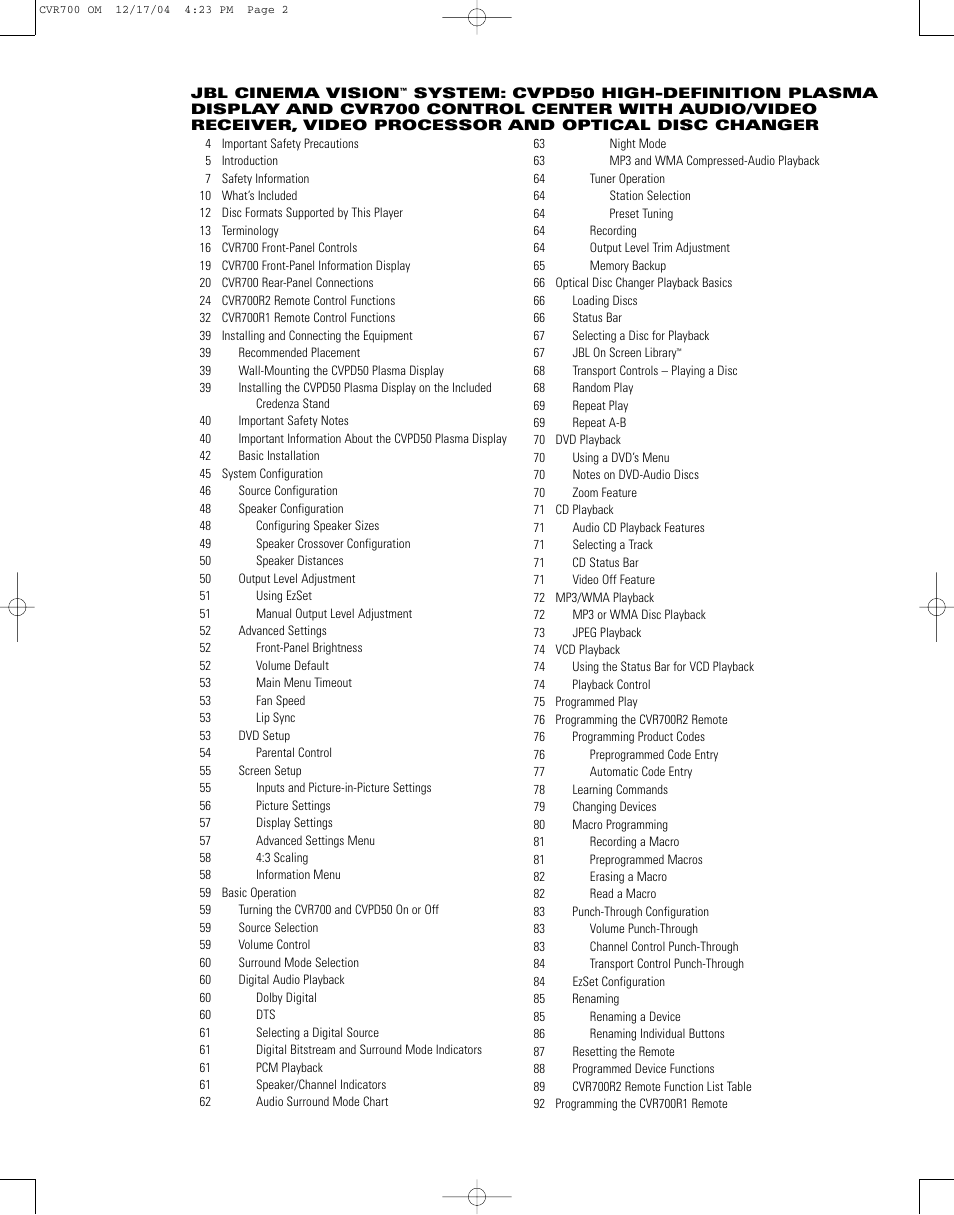 JBL CVPD50 User Manual | Page 2 / 116