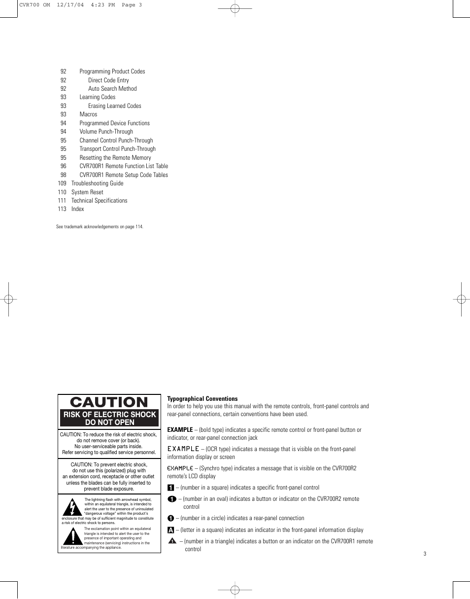 Caution, Risk of electric shock do not open | JBL CVPD50 User Manual | Page 3 / 116