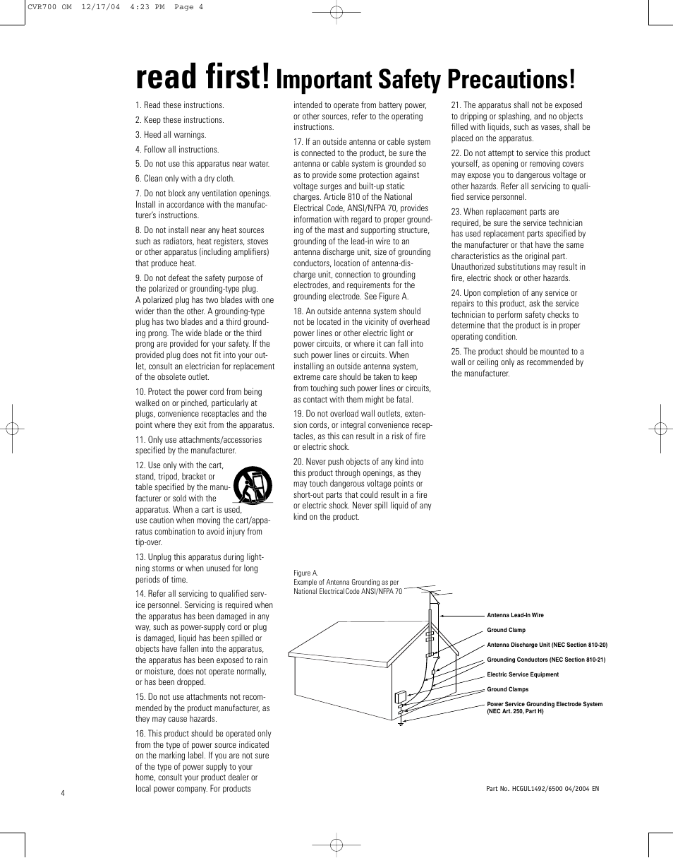 Read first, Important safety precautions | JBL CVPD50 User Manual | Page 4 / 116