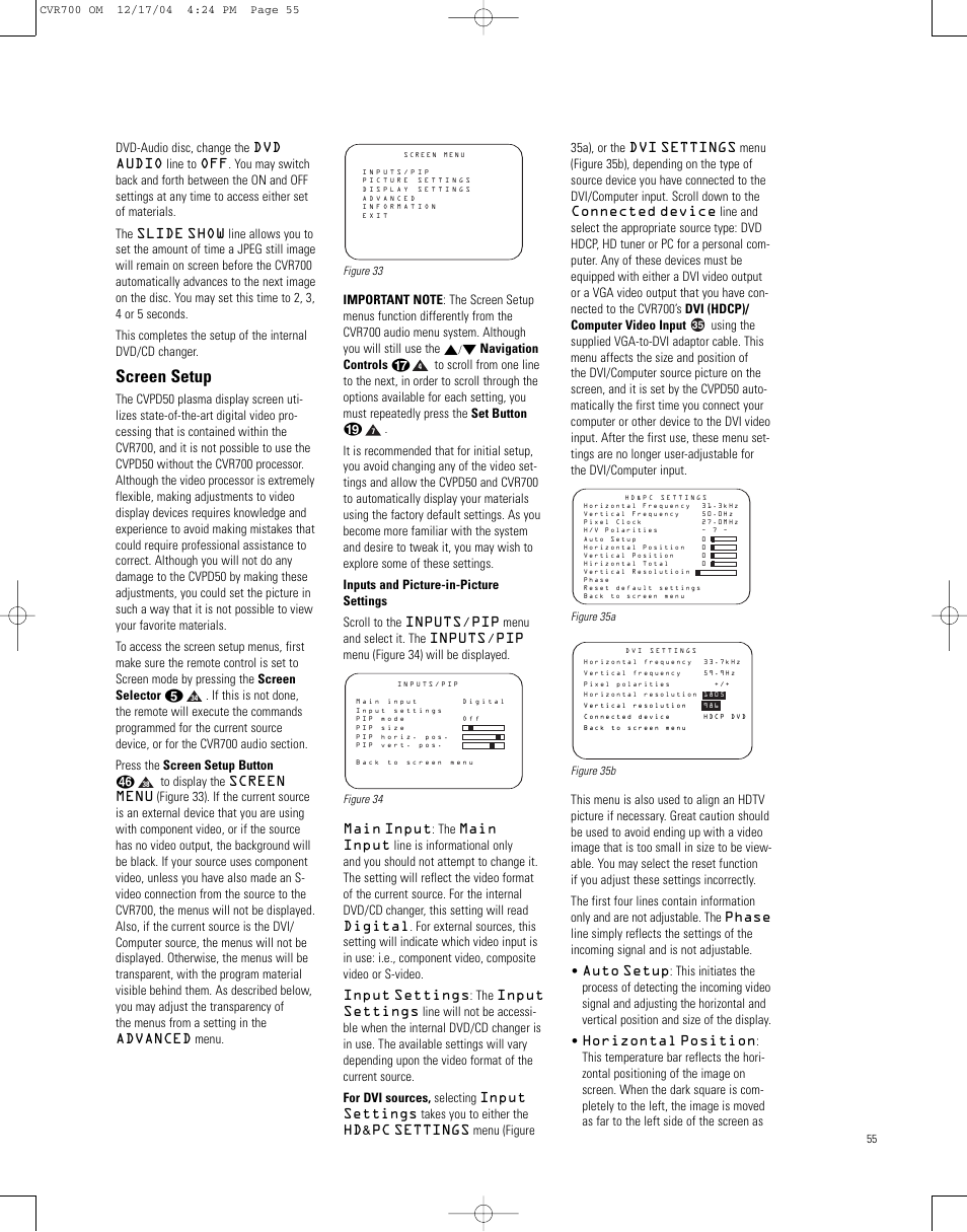 Screen setup | JBL CVPD50 User Manual | Page 55 / 116