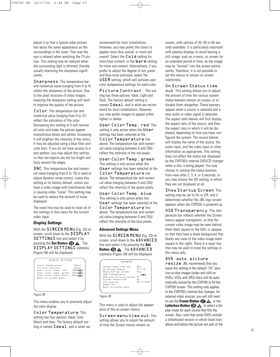 Display settings | JBL CVPD50 User Manual | Page 57 / 116