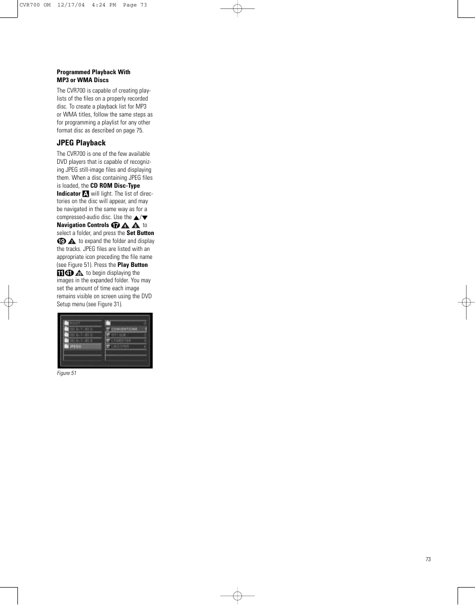 Jpeg playback | JBL CVPD50 User Manual | Page 73 / 116