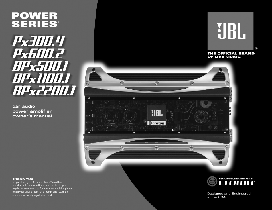 JBL POWER SERIES PX300.4 User Manual | 8 pages