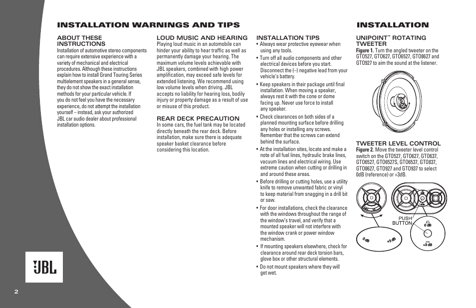 JBL GTO527 User Manual | Page 2 / 4