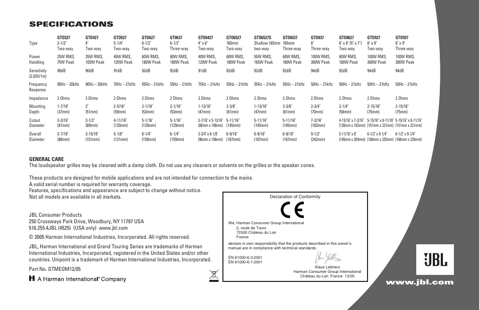 JBL GTO527 User Manual | Page 4 / 4