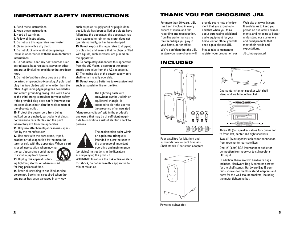 Important safety instructions | JBL SCS500.5 User Manual | Page 2 / 6