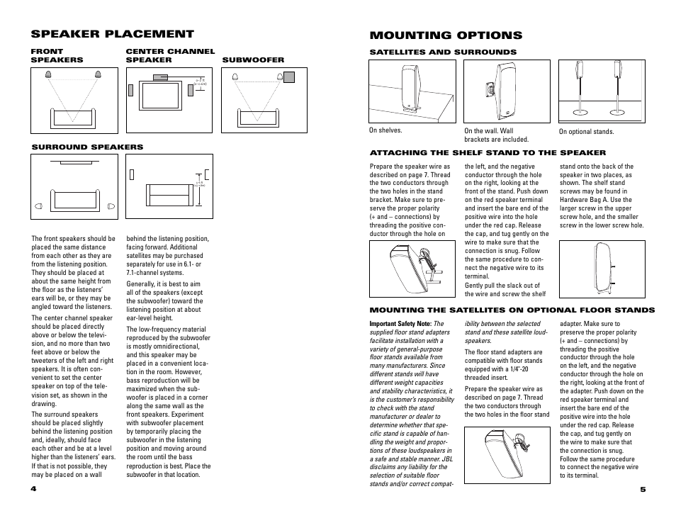 Speaker placement, Mounting options | JBL SCS500.5 User Manual | Page 3 / 6