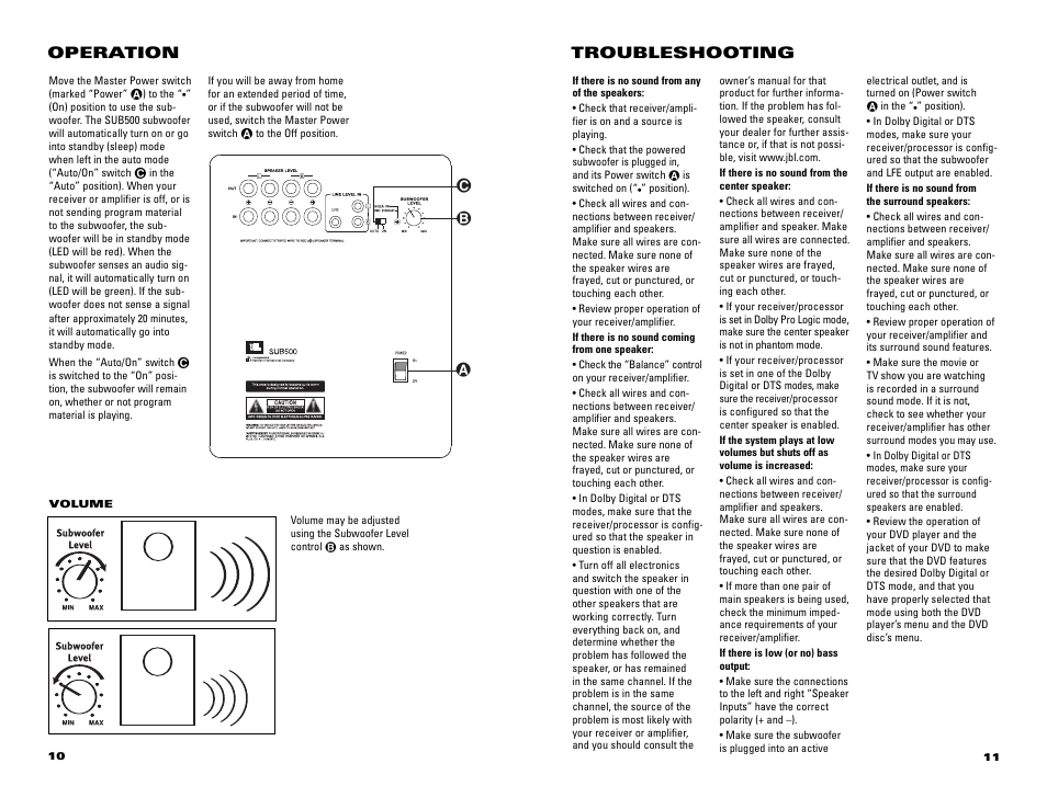 Troubleshooting operation | JBL SCS500.5 User Manual | Page 6 / 6