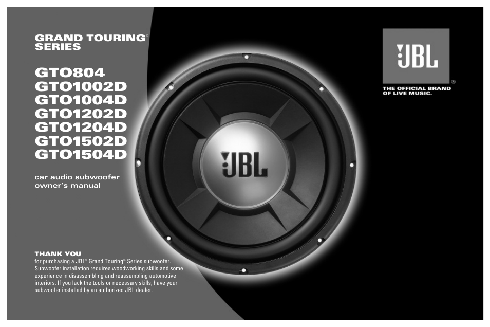 JBL GTO1502D User Manual | 4 pages