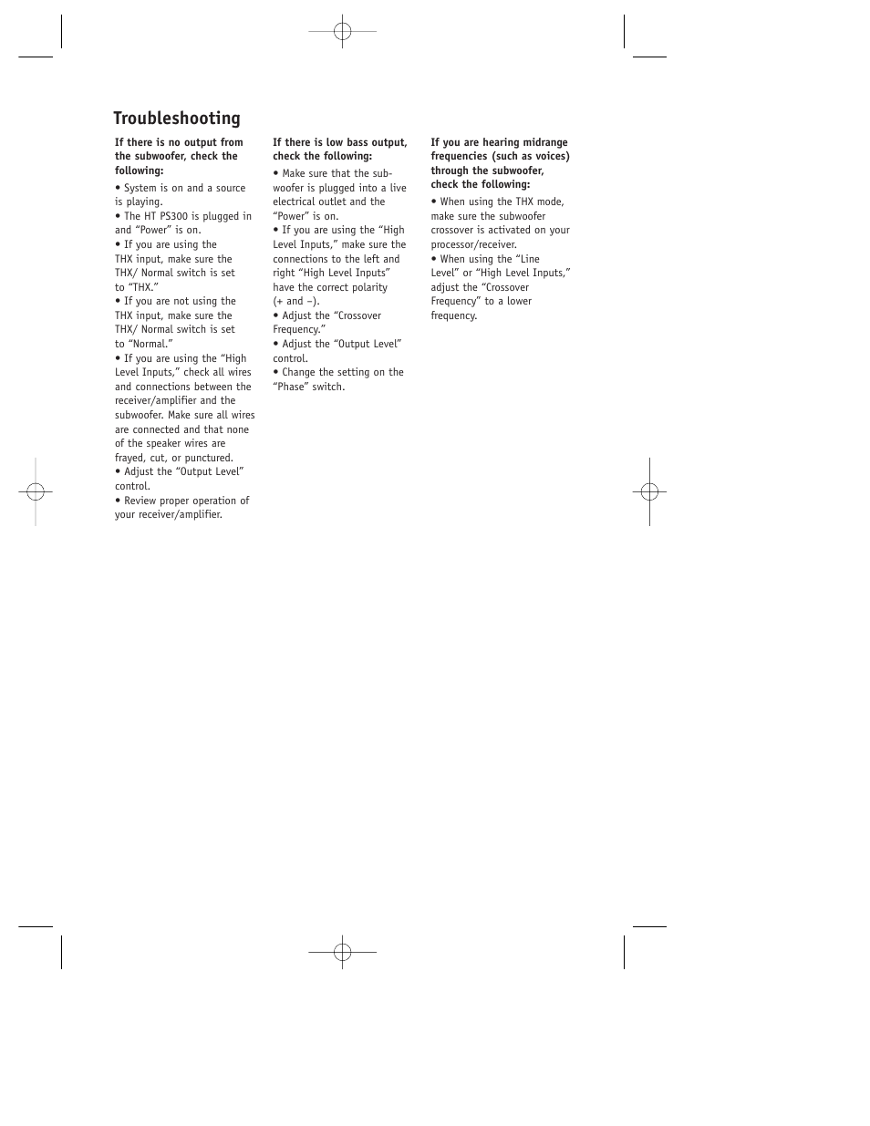 Troubleshooting | JBL HT PS300 User Manual | Page 7 / 8