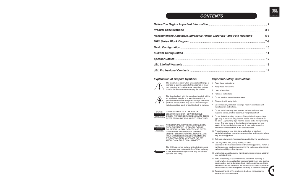 JBL MRX 500 User Manual | Page 2 / 11