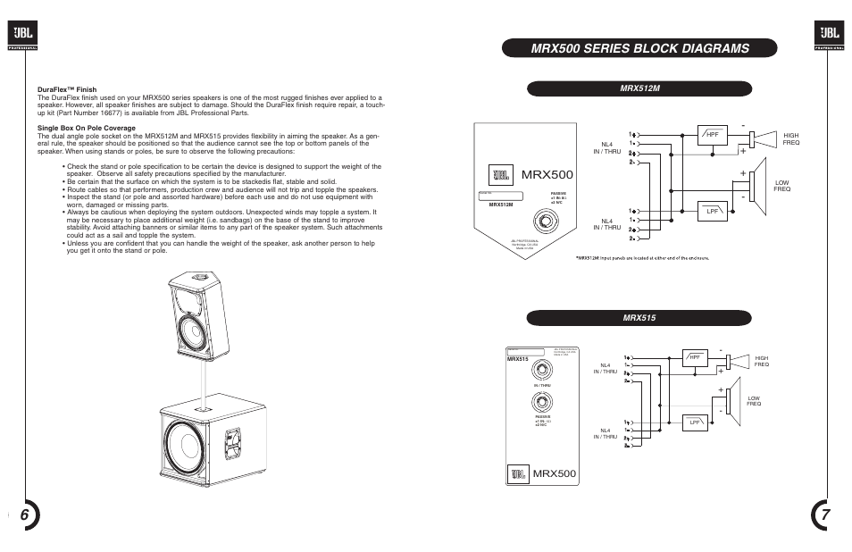 Mrx500 series block diagrams, Mrx500 | JBL MRX 500 User Manual | Page 5 / 11