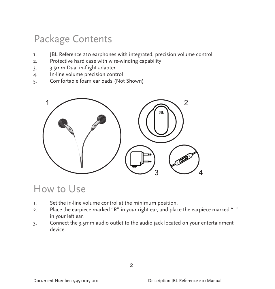 Package contents, How to use | JBL 210 User Manual | Page 3 / 29