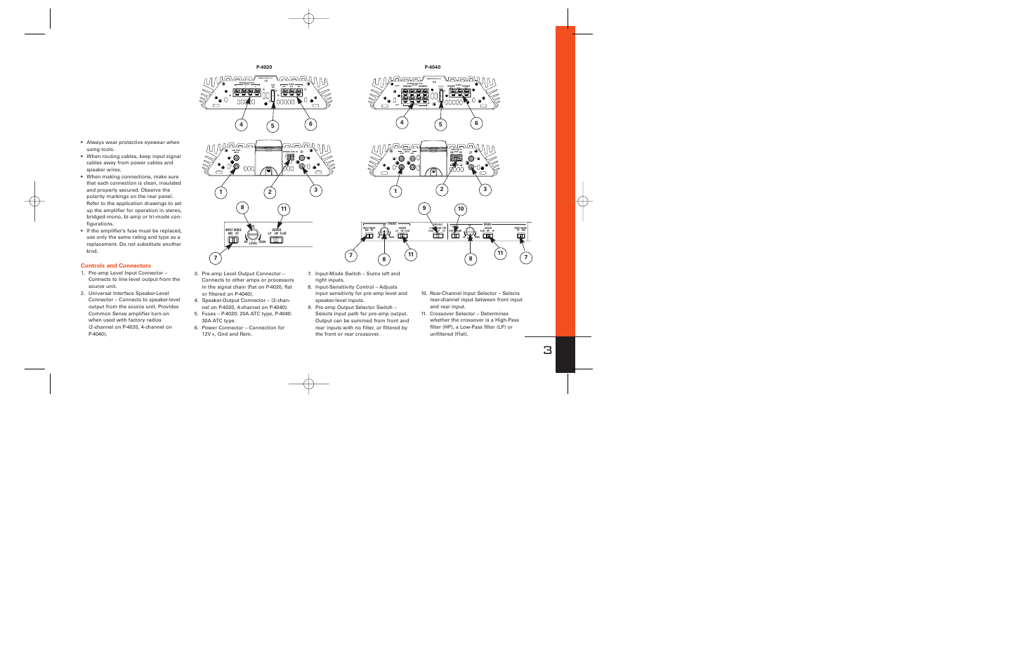 Controls and connectors | JBL P-4020 User Manual | Page 3 / 8