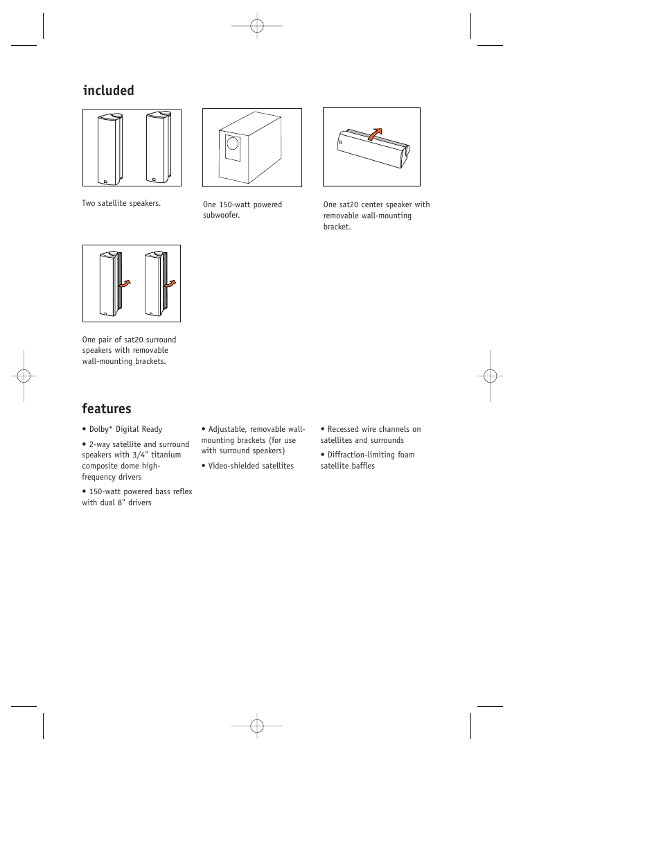 Included, Features | JBL SCS120 User Manual | Page 3 / 8