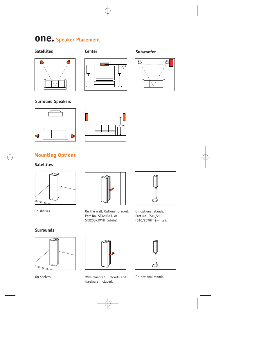 Mounting options, Speaker placement | JBL SCS120 User Manual | Page 4 / 8