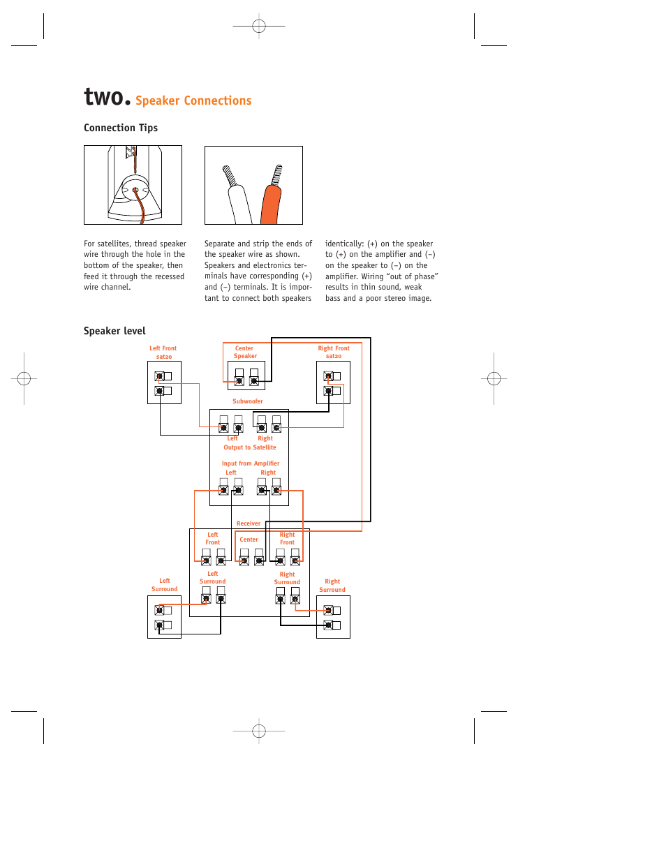 Speaker connections, Connection tips speaker level | JBL SCS120 User Manual | Page 5 / 8