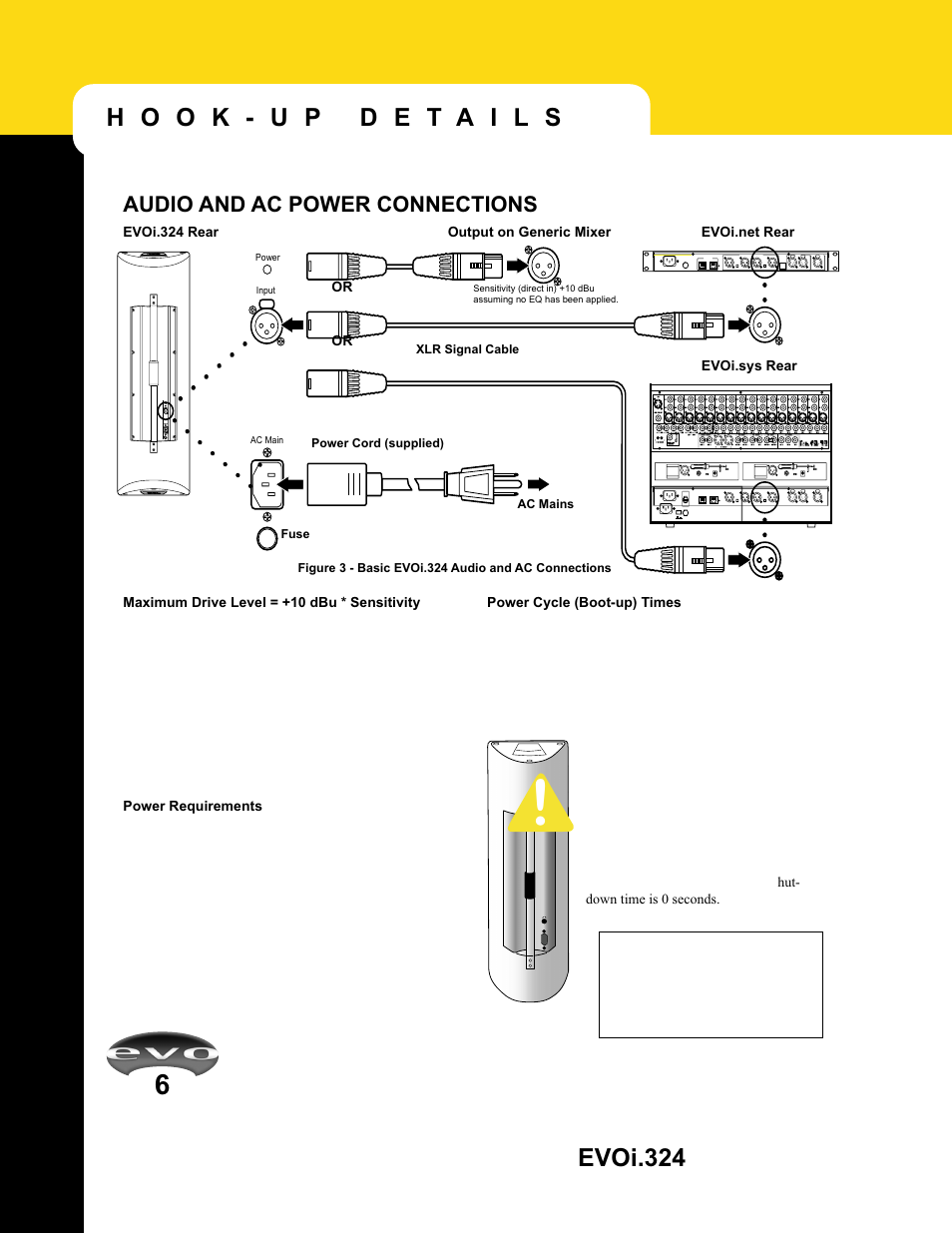 Evoi.324, Audio and ac power connections | JBL EVO1.324 User Manual | Page 8 / 28