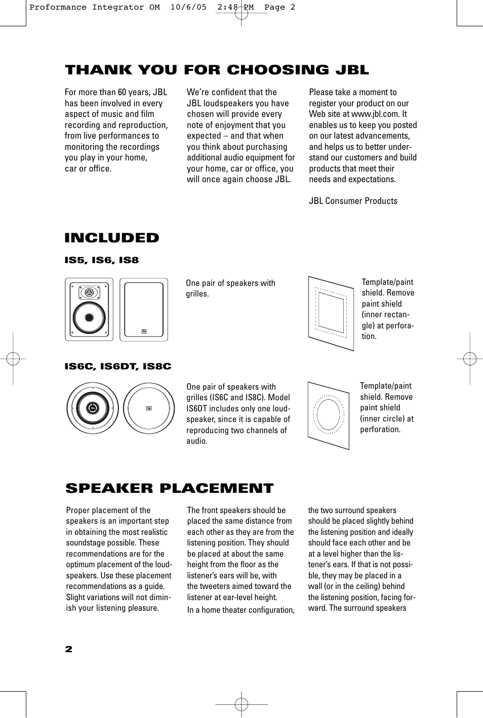 Included | JBL IS8C User Manual | Page 2 / 8