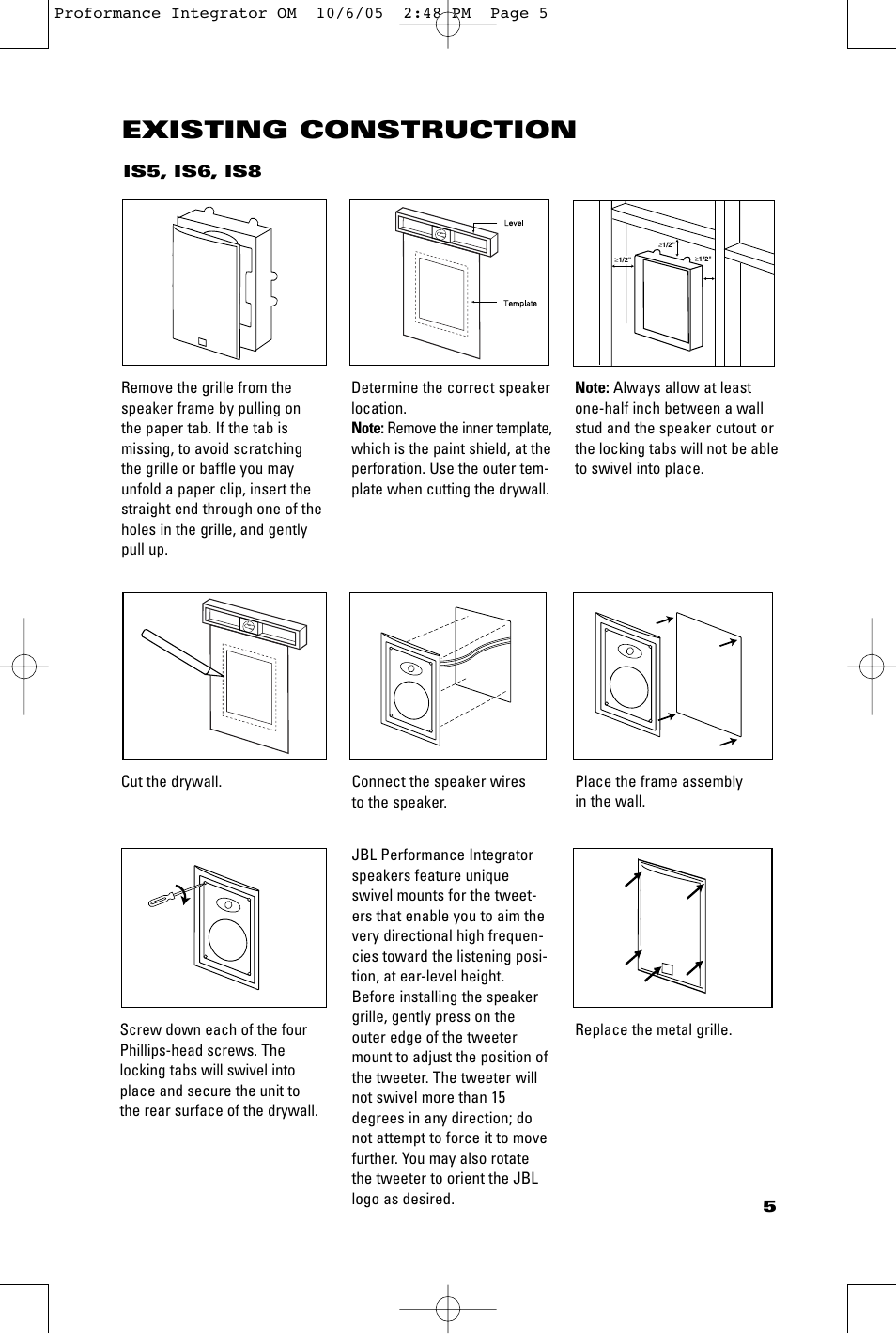 Existing construction | JBL IS8C User Manual | Page 5 / 8