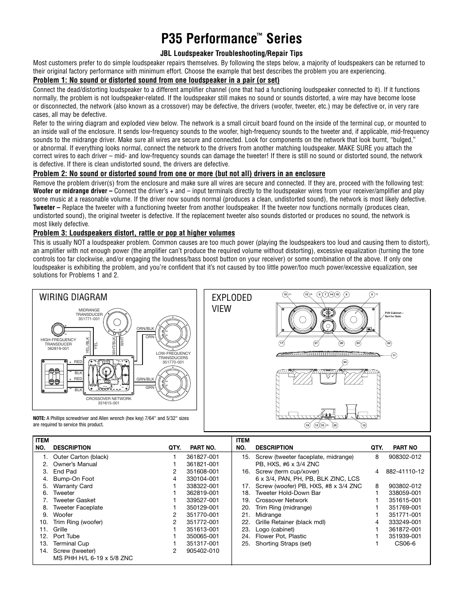 JBL P35 User Manual | 1 page