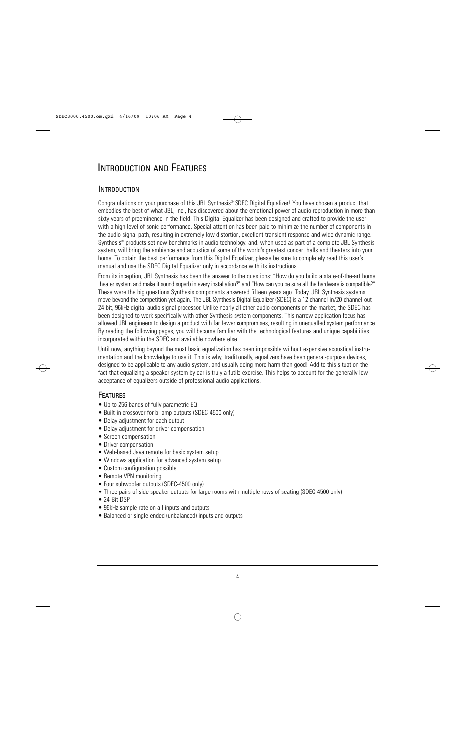 JBL SYNTHESIS SDEC-4500X User Manual | Page 4 / 16