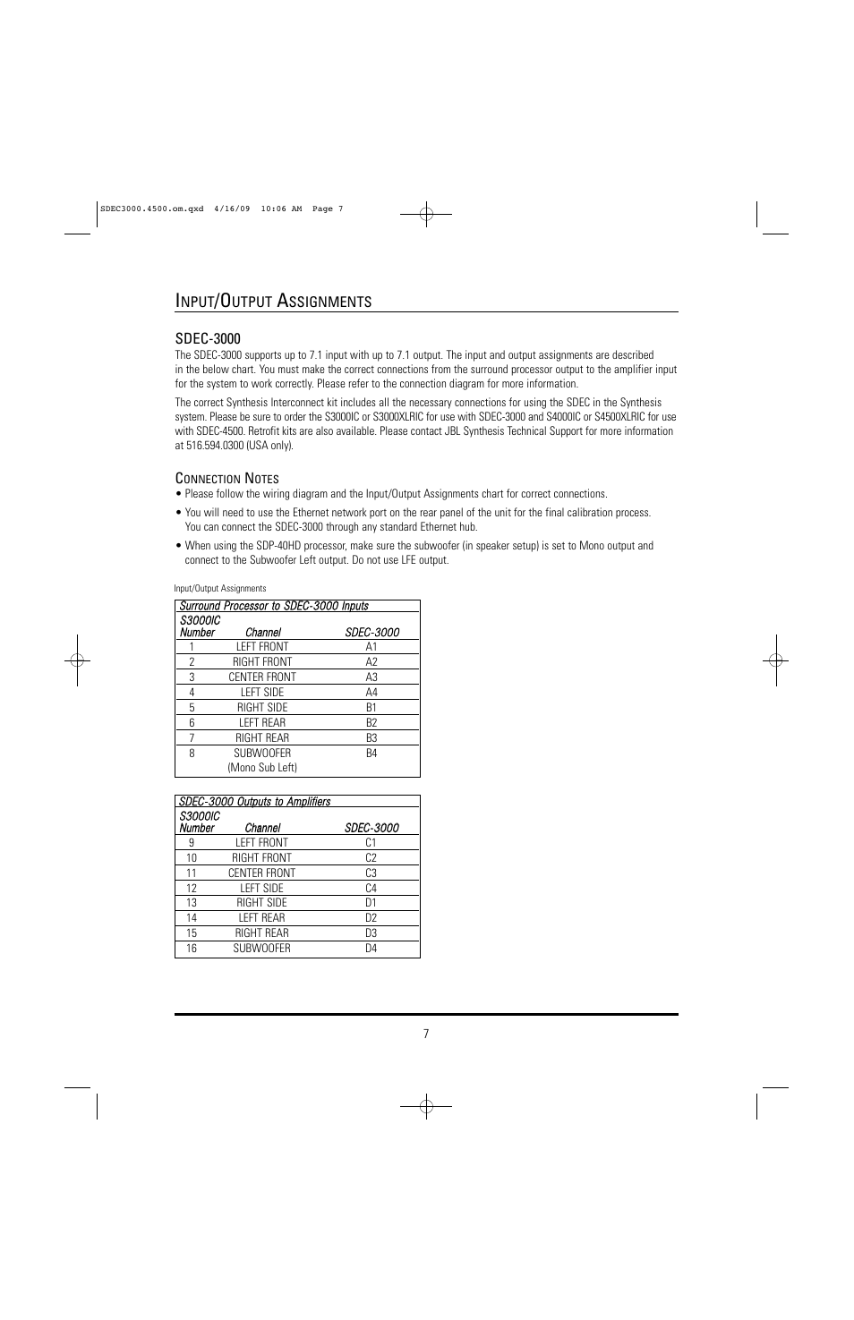 JBL SYNTHESIS SDEC-4500X User Manual | Page 7 / 16