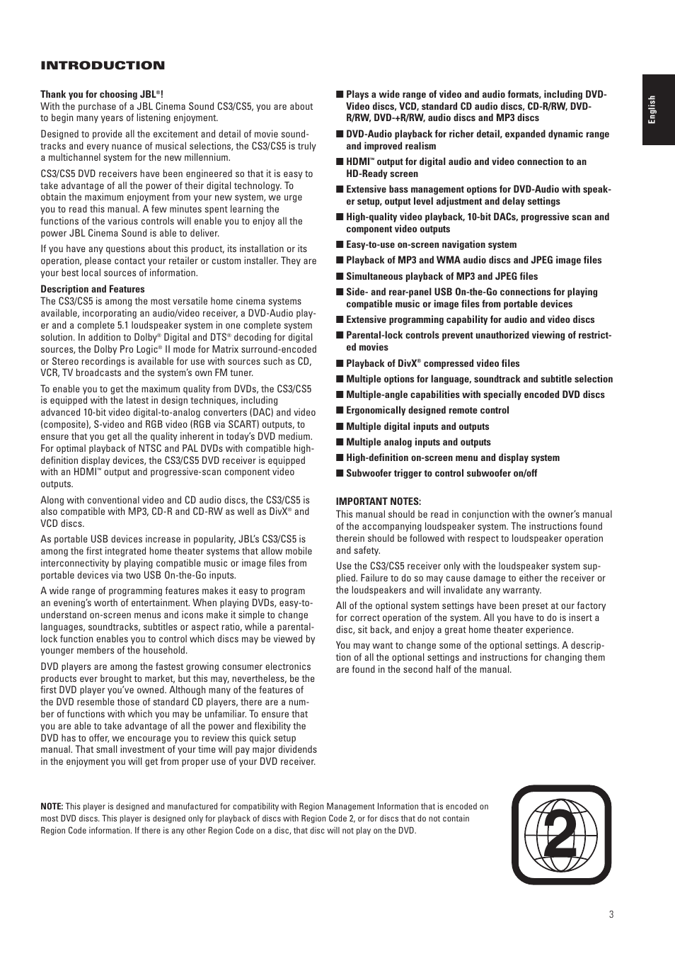 JBL CS3 User Manual | Page 3 / 36