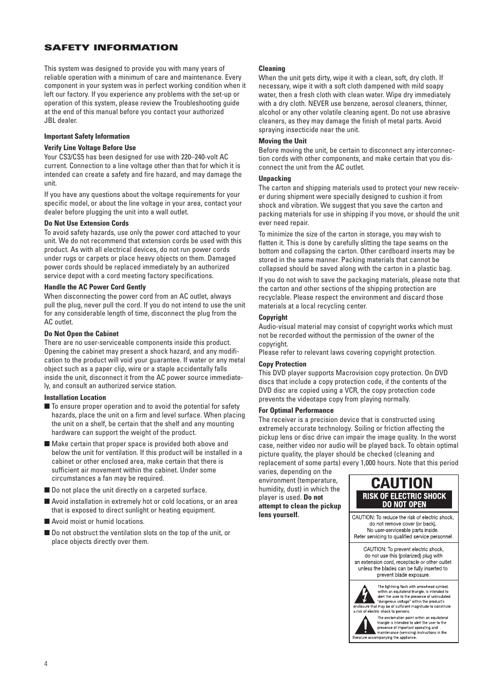 JBL CS3 User Manual | Page 4 / 36