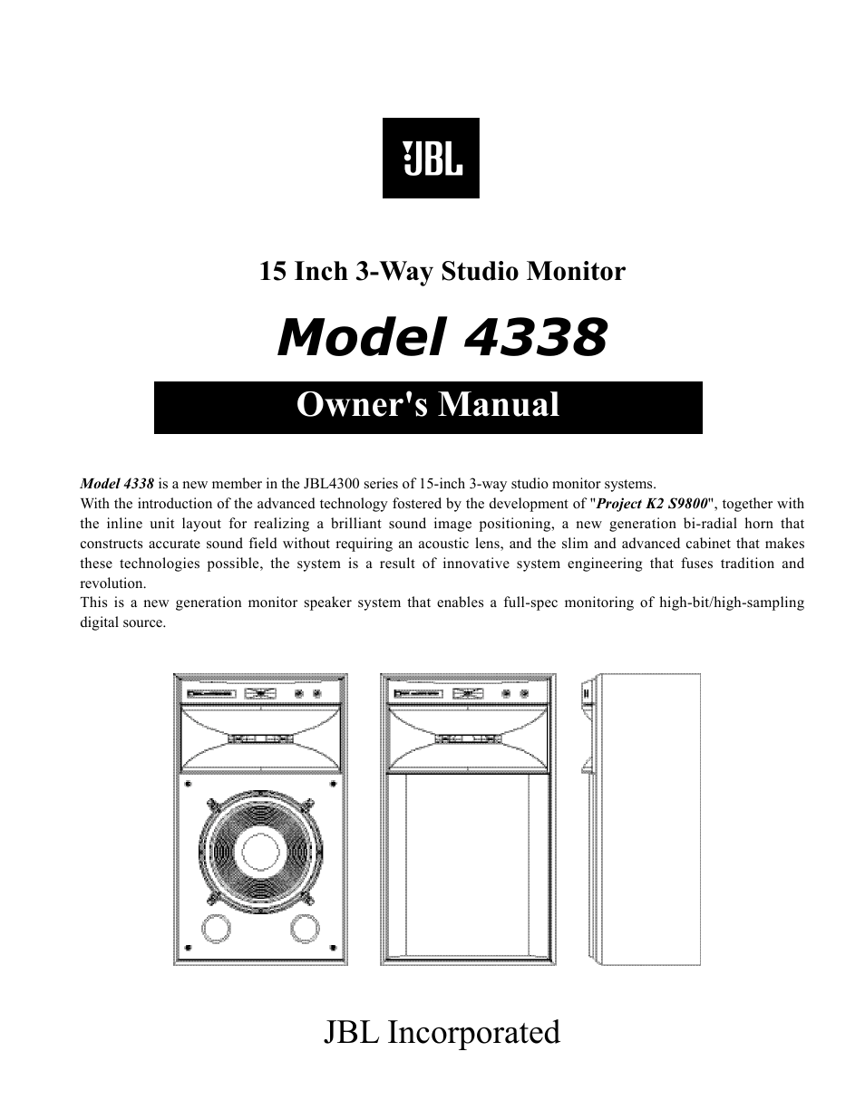 JBL 4338 User Manual | 4 pages