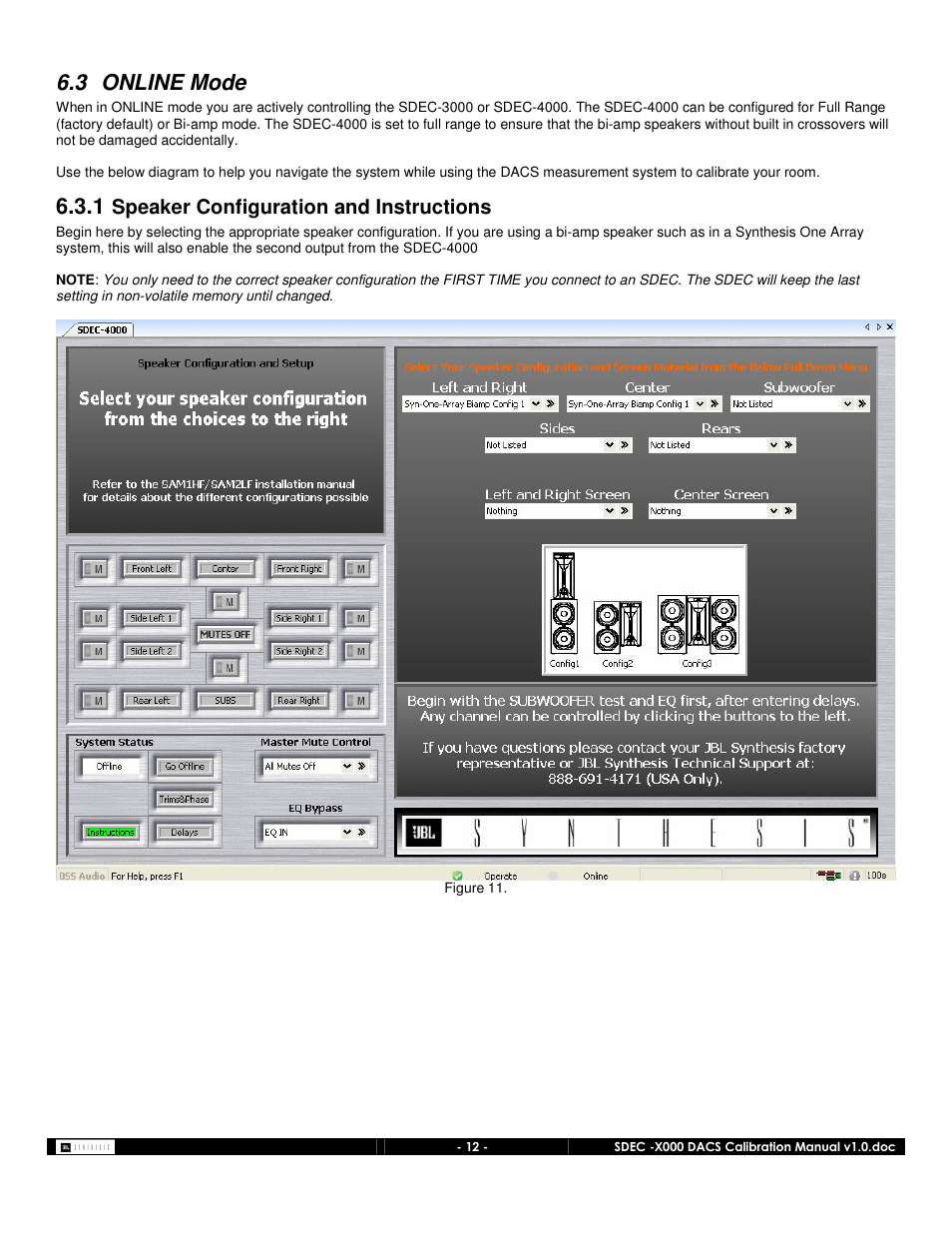 3 online mode, Speaker configuration and instructions | JBL SDEC-4000 User Manual | Page 12 / 24