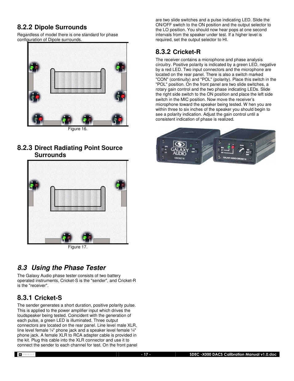 3 using the phase tester, Dipole surrounds, Direct radiating point source surrounds | Cricket-s, Cricket-r | JBL SDEC-4000 User Manual | Page 17 / 24