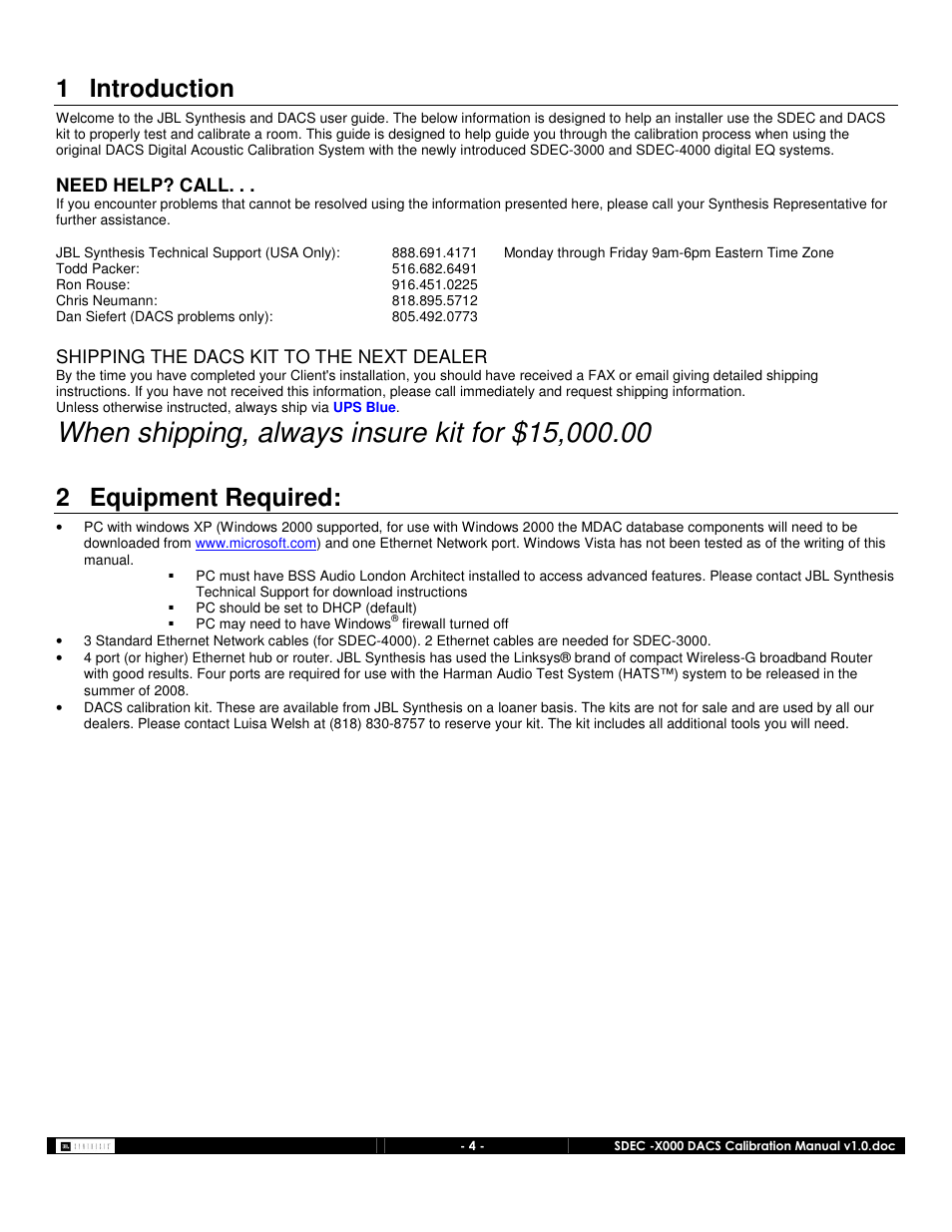 1 introduction, 2 equipment required | JBL SDEC-4000 User Manual | Page 4 / 24