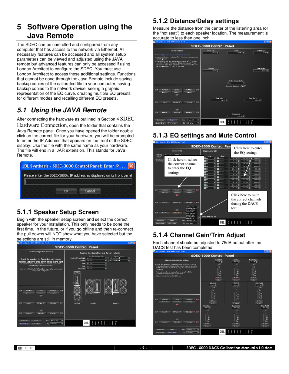 5 software operation using the java remote, 1 using the java remote | JBL SDEC-4000 User Manual | Page 9 / 24