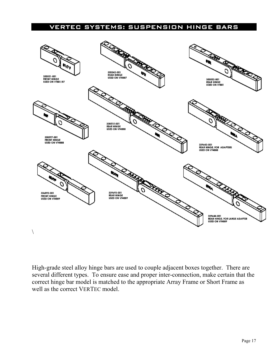 Vertec systems: suspension hinge bars | JBL Vertec Series VT4880 User Manual | Page 17 / 20