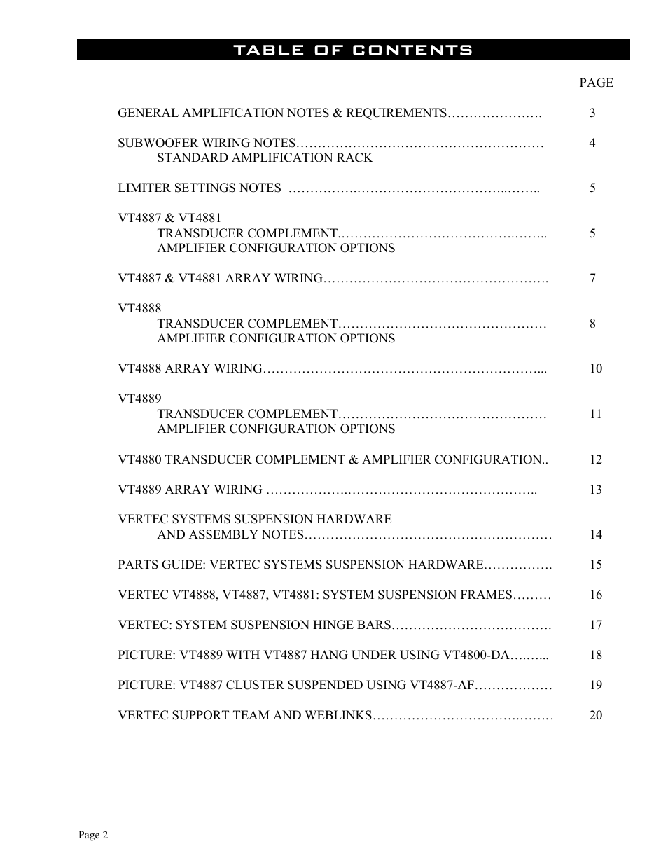 JBL Vertec Series VT4880 User Manual | Page 2 / 20