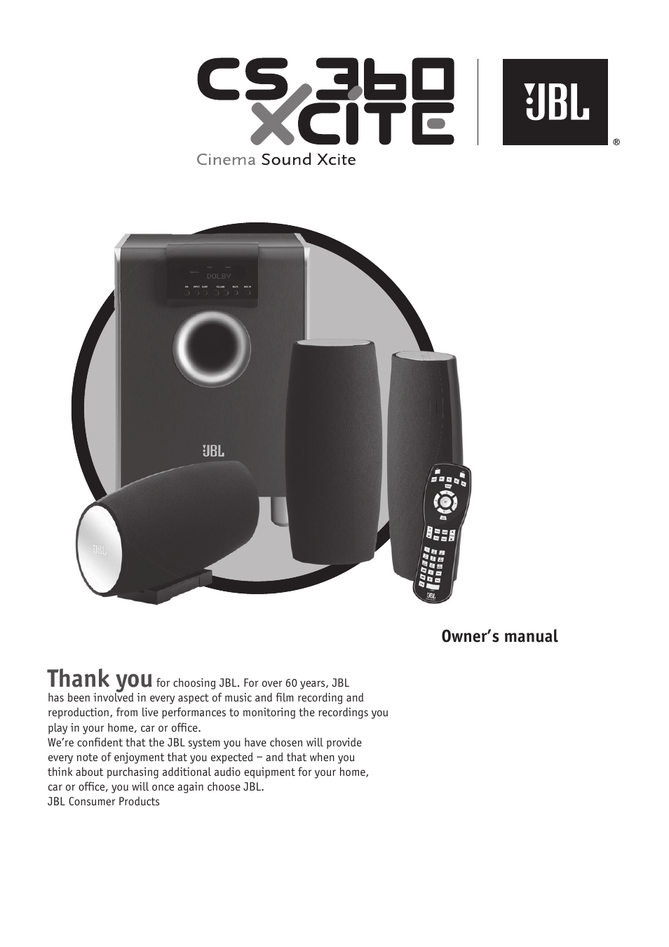 JBL CS 360 Xcite User Manual | 16 pages